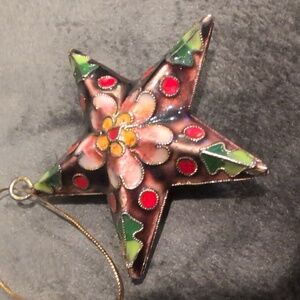 Cloissone Enamel Star Vintage Ornament with Floral Design